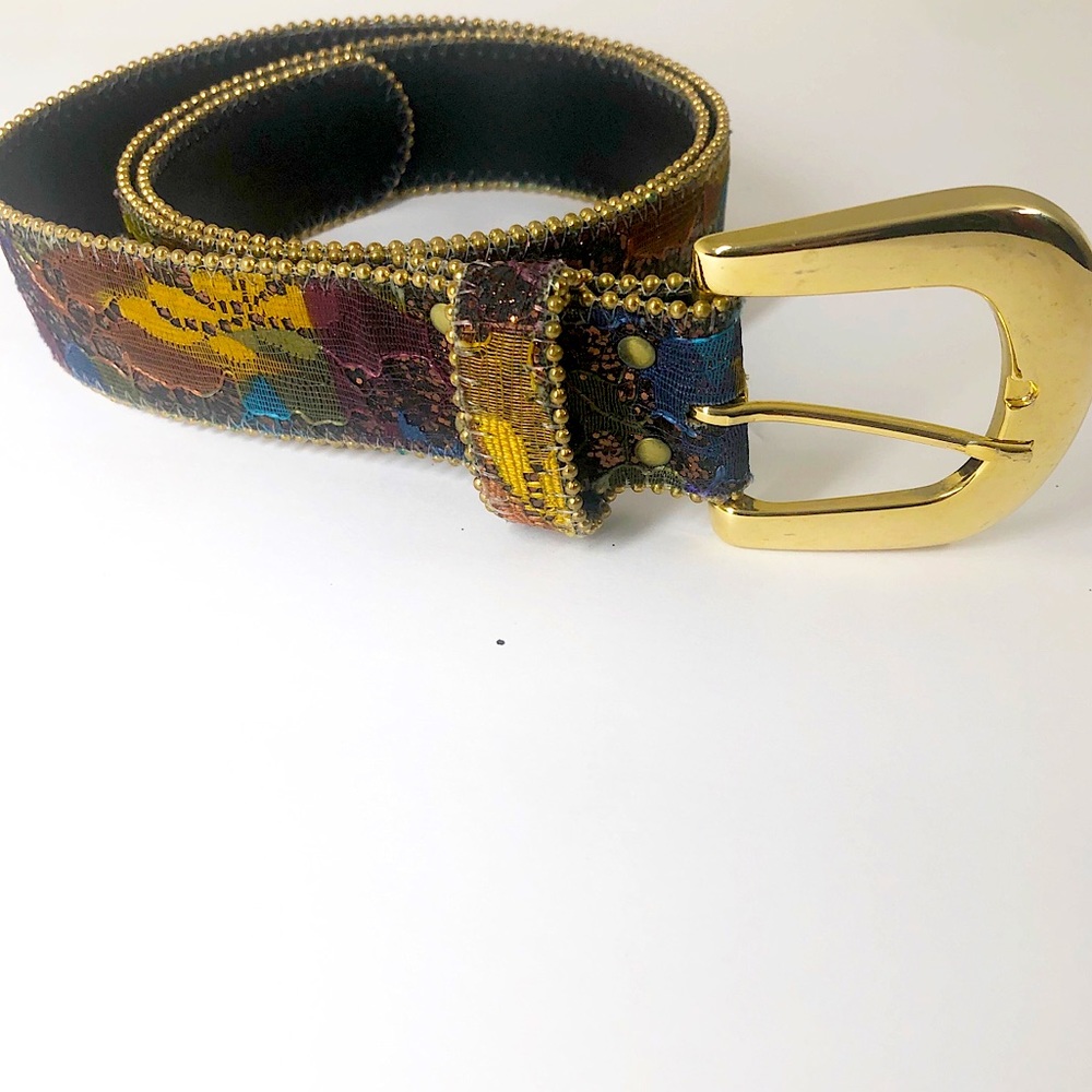 VINTAGE Floral glitter tapestry ELITE Fresno California BELT Unique LARGE EUC - Picture 2 of 8